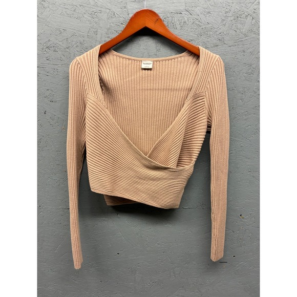 Abercrombie & Fitch Ribbed Wrap Crop Sweaters Women's L Mocha Teal Lot of 2 - Picture 8 of 10